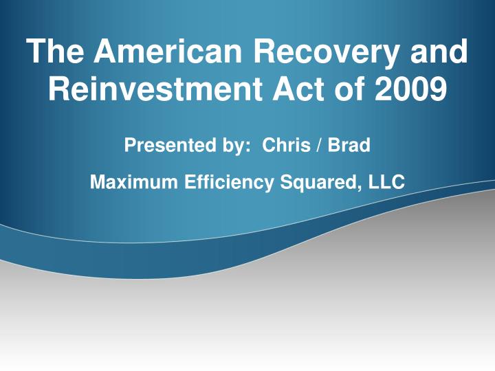 the american recovery and reinvestment act of 2009