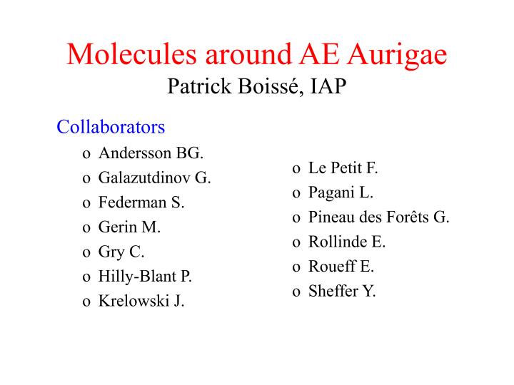 molecules around ae aurigae patrick boiss iap