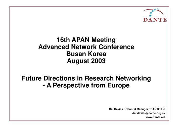 future directions in research networking a perspective from europe