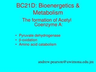 BC21D: Bioenergetics &amp; Metabolism