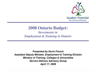 2008 Ontario Budget: Investments in Employment &amp; Training in Ontario