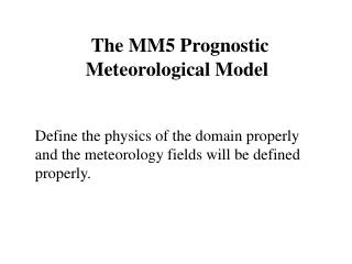 The MM5 Prognostic Meteorological Model