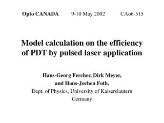 model calculation on the efficiency of pdt by pulsed laser a pplication