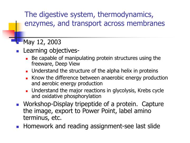 the digestive system thermodynamics enzymes and transport across membranes