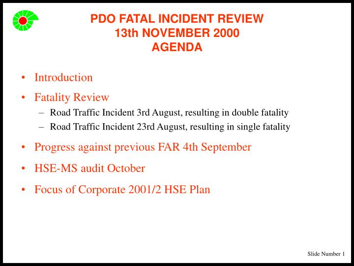 pdo fatal incident review 13th november 2000 agenda