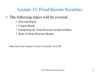 Lecture 12: Fixed Income Securities
