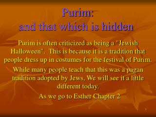 Purim: and that which is hidden