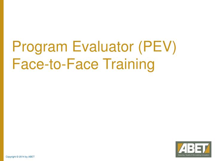 program evaluator pev face to face training