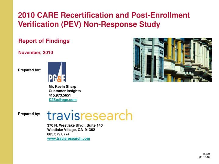 2010 care recertification and post enrollment verification pev non response study