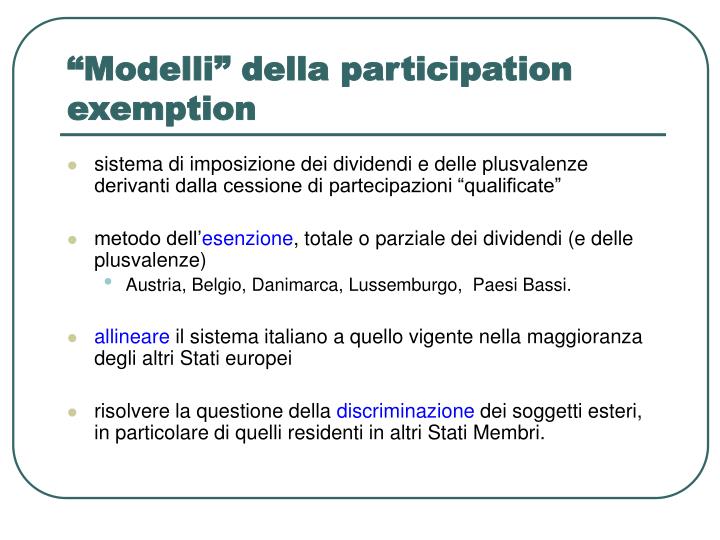 modelli della participation exemption