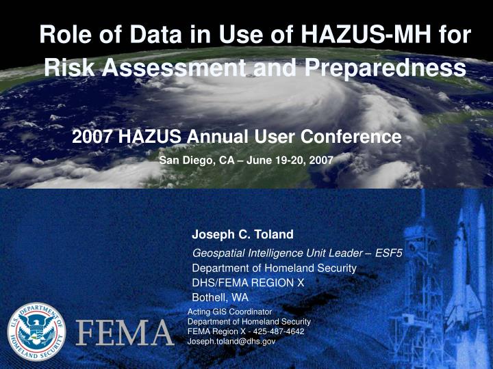 role of data in use of hazus mh for risk assessment and preparedness