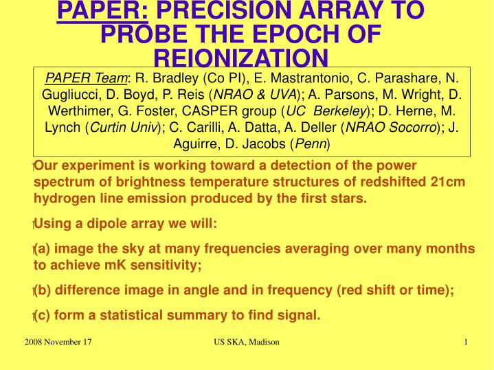 paper precision array to probe the epoch of reionization