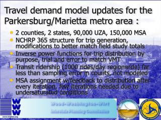 Travel demand model updates for the Parkersburg/Marietta metro area :