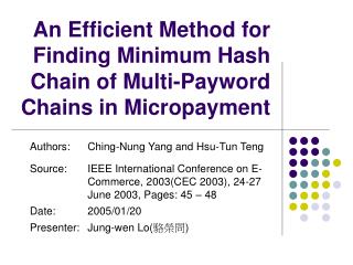 An Efficient Method for Finding Minimum Hash Chain of Multi-Payword Chains in Micropayment