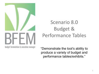 Scenario 8.0 Budget &amp; Performance Tables