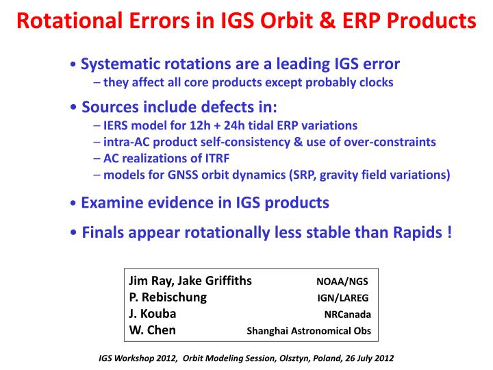 rotational errors in igs orbit erp products