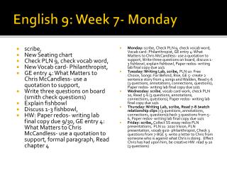 English 9: Week 7- Monday