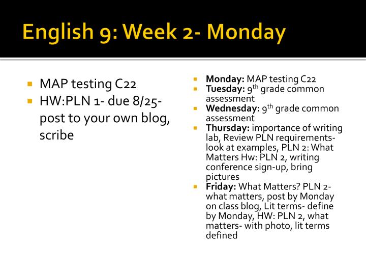 english 9 week 2 monday