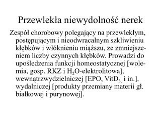 przewlek a niewydolno nerek
