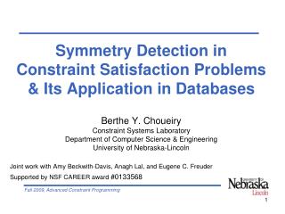 Symmetry Detection in Constraint Satisfaction Problems &amp; Its Application in Databases