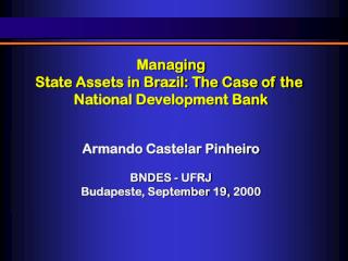 Managing State Assets in Brazil: The Case of the National Development Bank