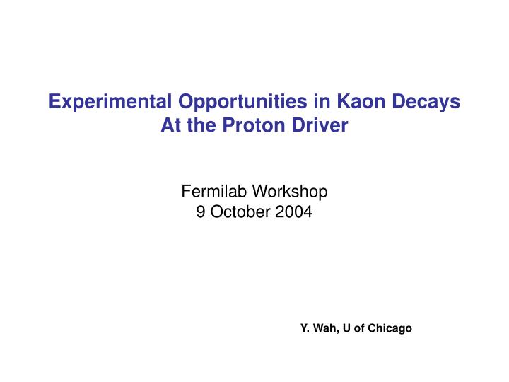 experimental opportunities in kaon decays at the proton driver fermilab workshop 9 october 2004