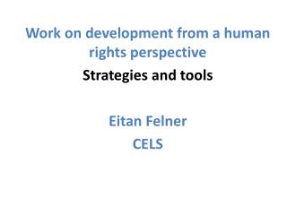 Work on development from a human rights perspective Strategies and tools Eitan Felner CELS
