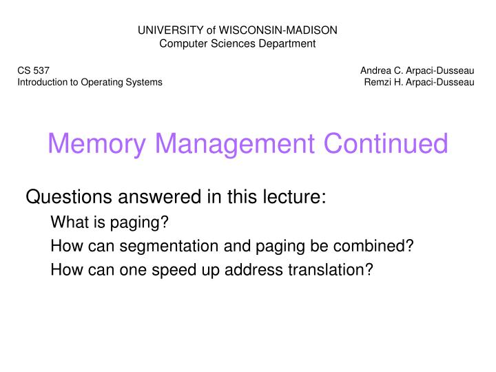 memory management continued