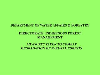 DEPARTMENT OF WATER AFFAIRS &amp; FORESTRY DIRECTORATE: INDIGENOUS FOREST MANAGEMENT