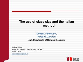 The use of class size and the Italian method Collesi, Guerrucci, Versace, Zannoni