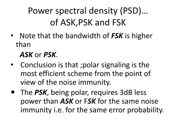 power spectral density psd of ask psk and fsk