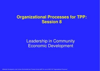 Organizational Processes for TPP: Session 8