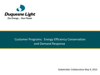 Customer Programs: Energy Efficiency Conservation and Demand Response