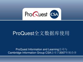 proquest information and learning cambridge information group csa 2007