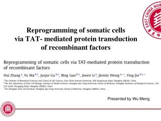 Reprogramming of somatic cells via TAT- mediated protein transduction of recombinant factors