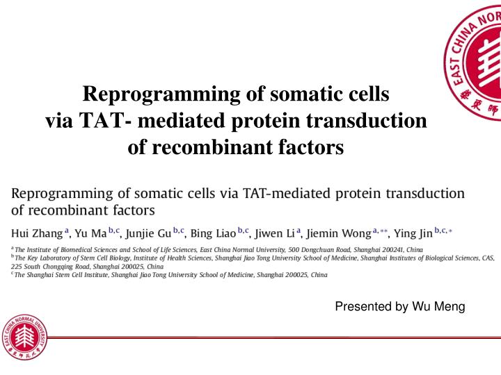 reprogramming of somatic cells via tat mediated protein transduction of recombinant factors