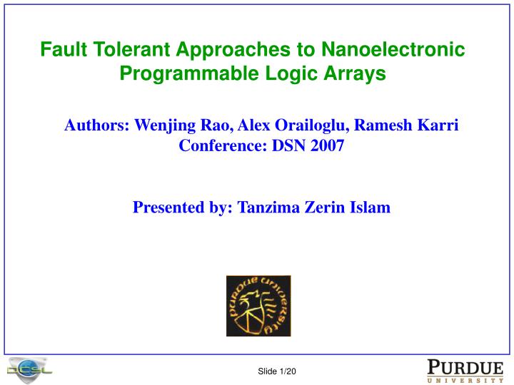 fault tolerant approaches to nanoelectronic programmable logic arrays