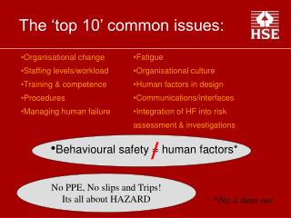 The ‘top 10’ common issues: