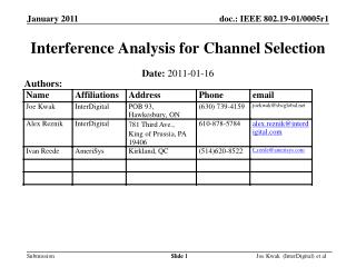 Interference Analysis for Channel Selection