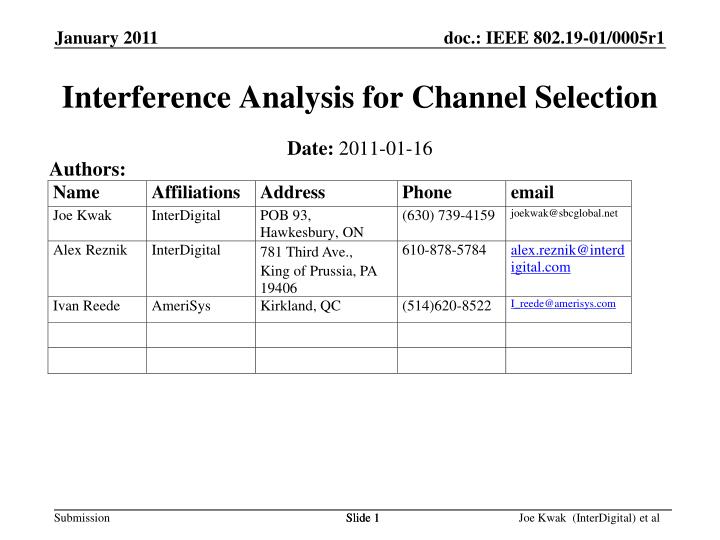 interference analysis for channel selection