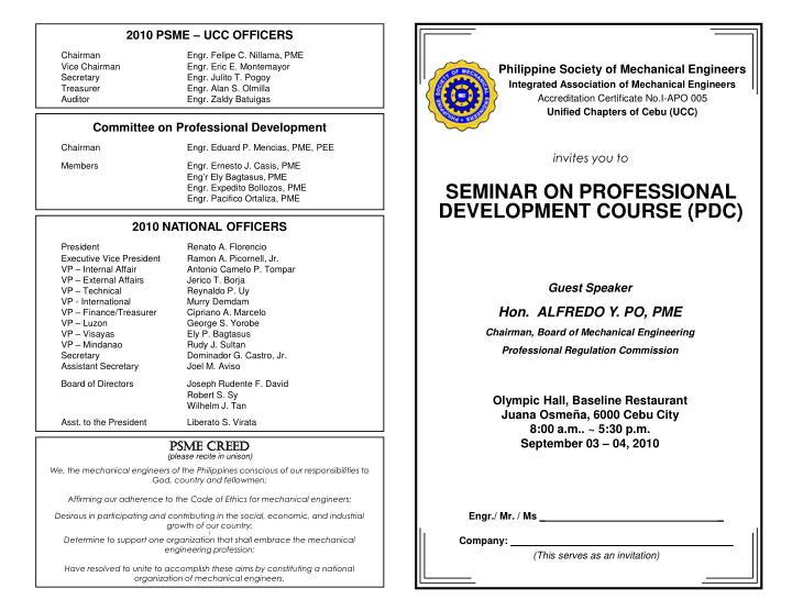 invites you to seminar on professional development course pdc