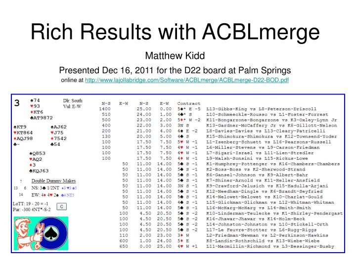 rich results with acblmerge