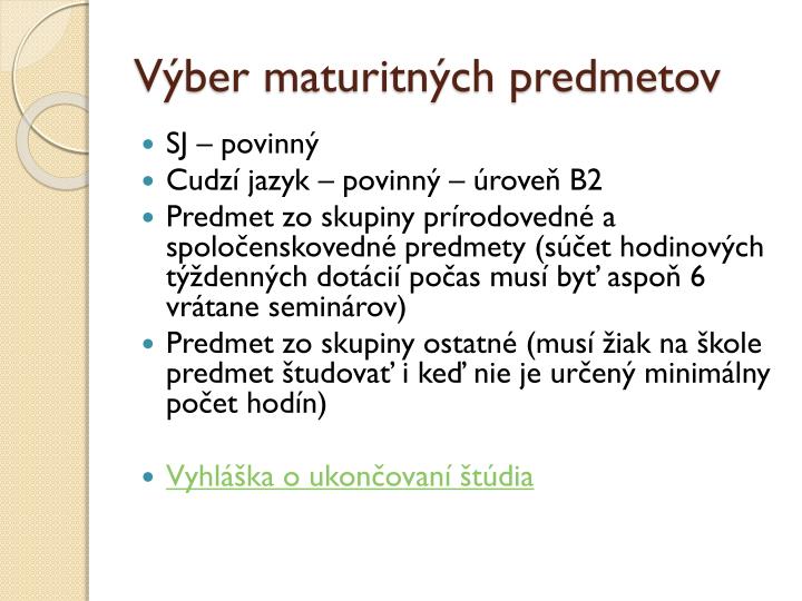 v ber maturitn ch predmetov