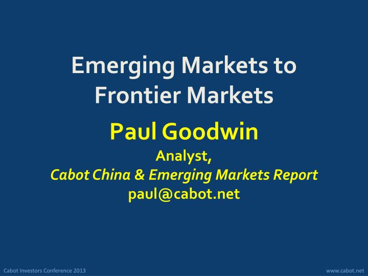emerging markets to frontier markets