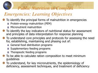 Public Nutrition in Complex Emergencies: Learning Objectives