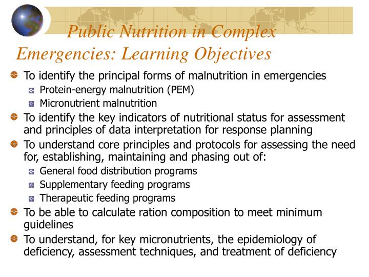 public nutrition in complex emergencies learning objectives