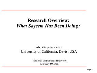 Research Overview: What Sayeem Has Been Doing?