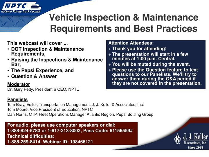 vehicle inspection maintenance requirements and best practices