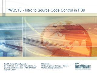 PWB515 - Intro to Source Code Control in PB9