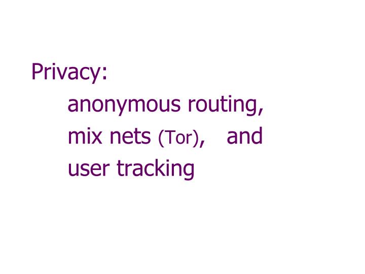 privacy anonymous routing mix nets tor and user tracking